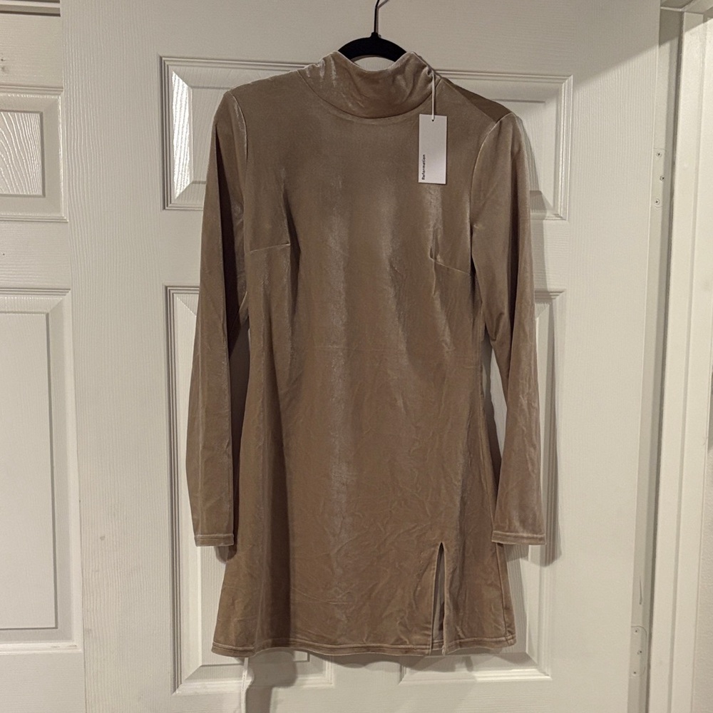 Reformation Tan Long Sleeve Dress